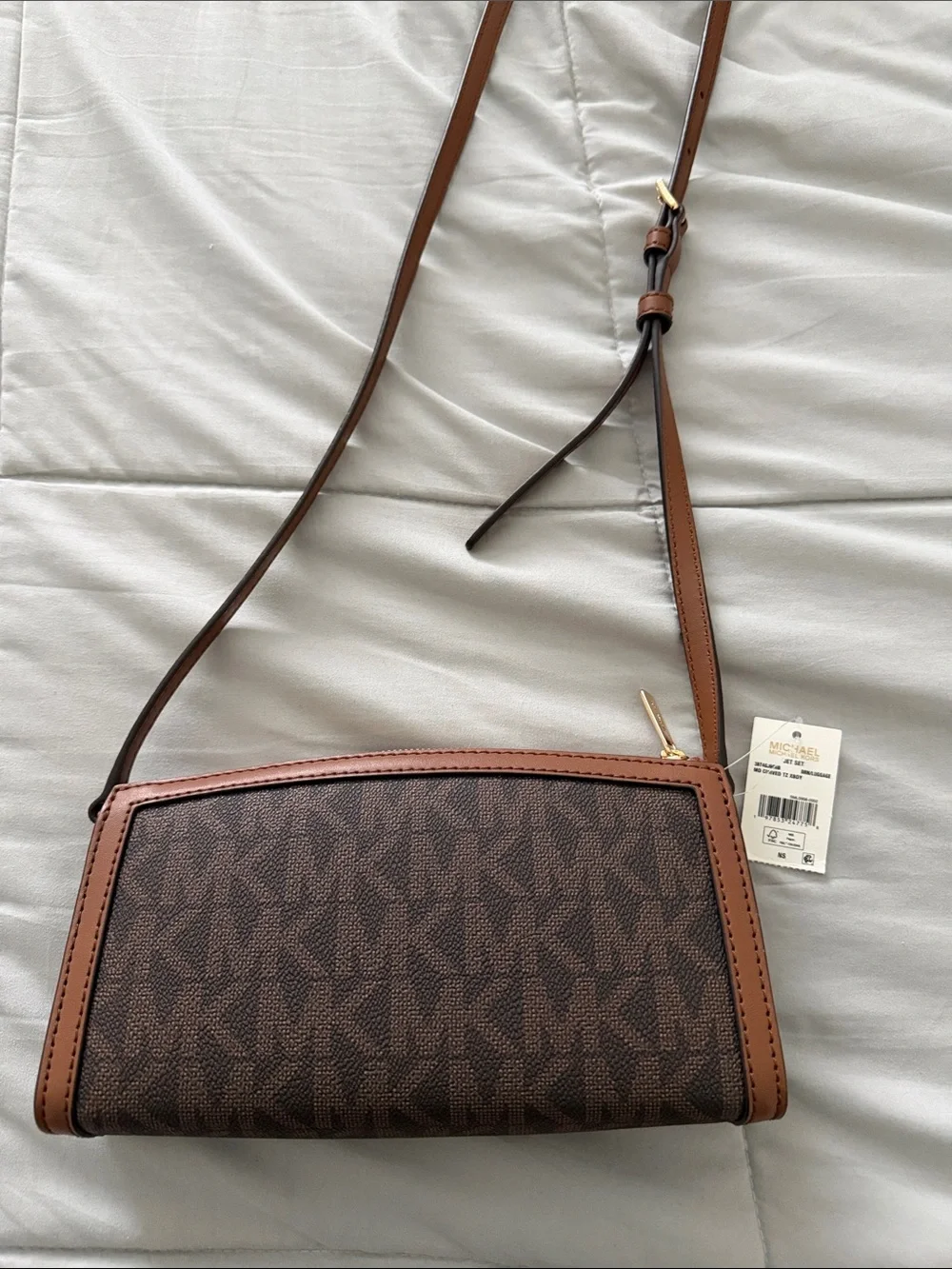 NWT Michael Kors Brown Signature MK Logo Crossbody with Gold-Tone Logo